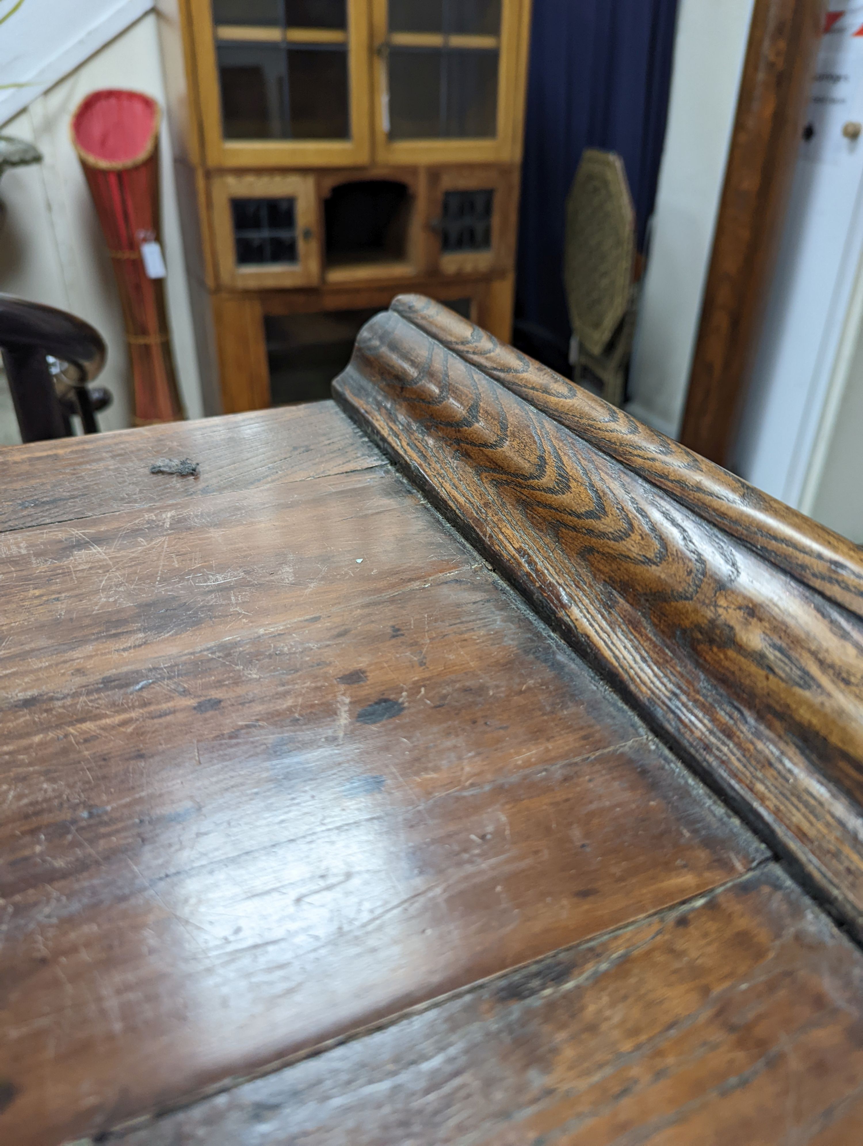 A Chinese elm and cypress wood altar table, 17th/18th Century, 168 cm long, 43 cm deep, 93 cm high, length reduced